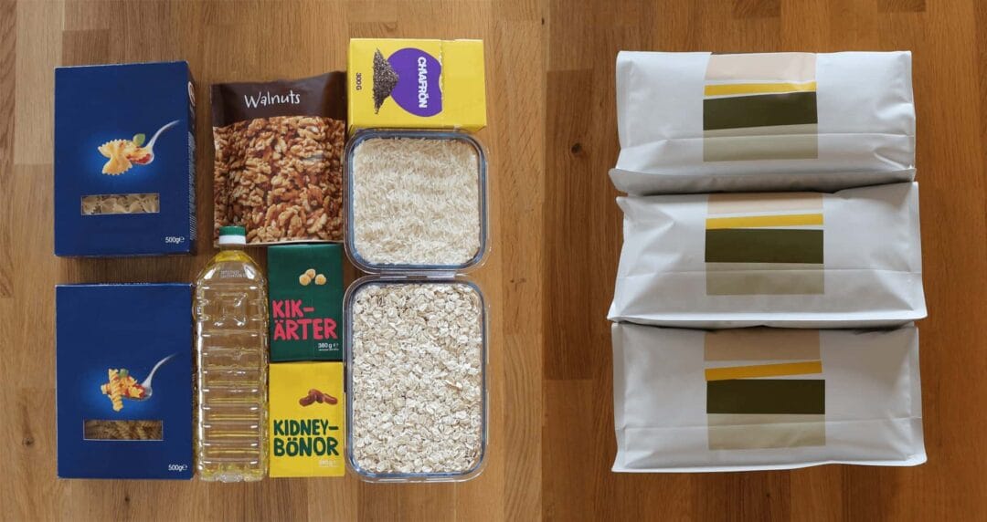 ComFoo Krismat jämfört med traditionellt beredskapslager, plats och näring